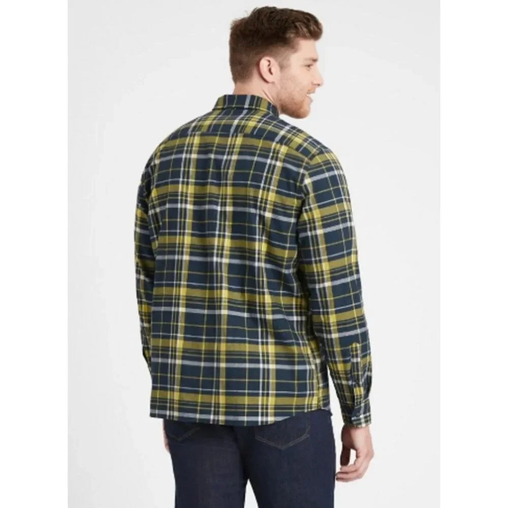 BANANA REPUBLIC Plaid Button Down Shirt Mens Medium Flannel Untucked Slim Blue